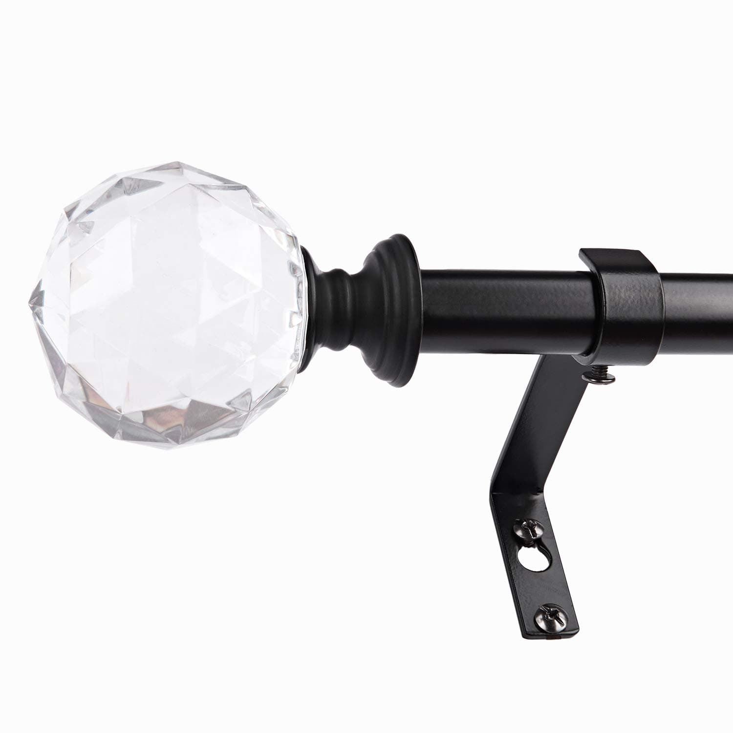 Coquilles 3/4 Inch Diameter Adjustable Curtain Metal Rod with Round Clear Acrylic Ball Finials，48 to 84 Inch Black