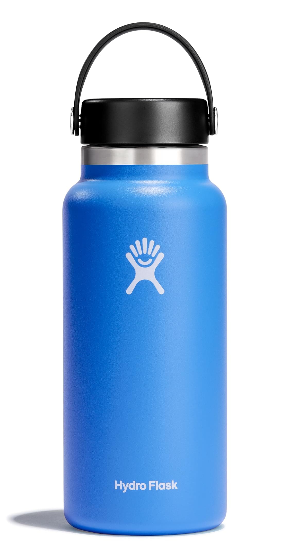Hydro Flask Water Bottle - Insulated Stainless Steel - Wide Mouth Flex Lid, Non Spill, Leakproof and Refillable in 32 Oz Cascade Blue