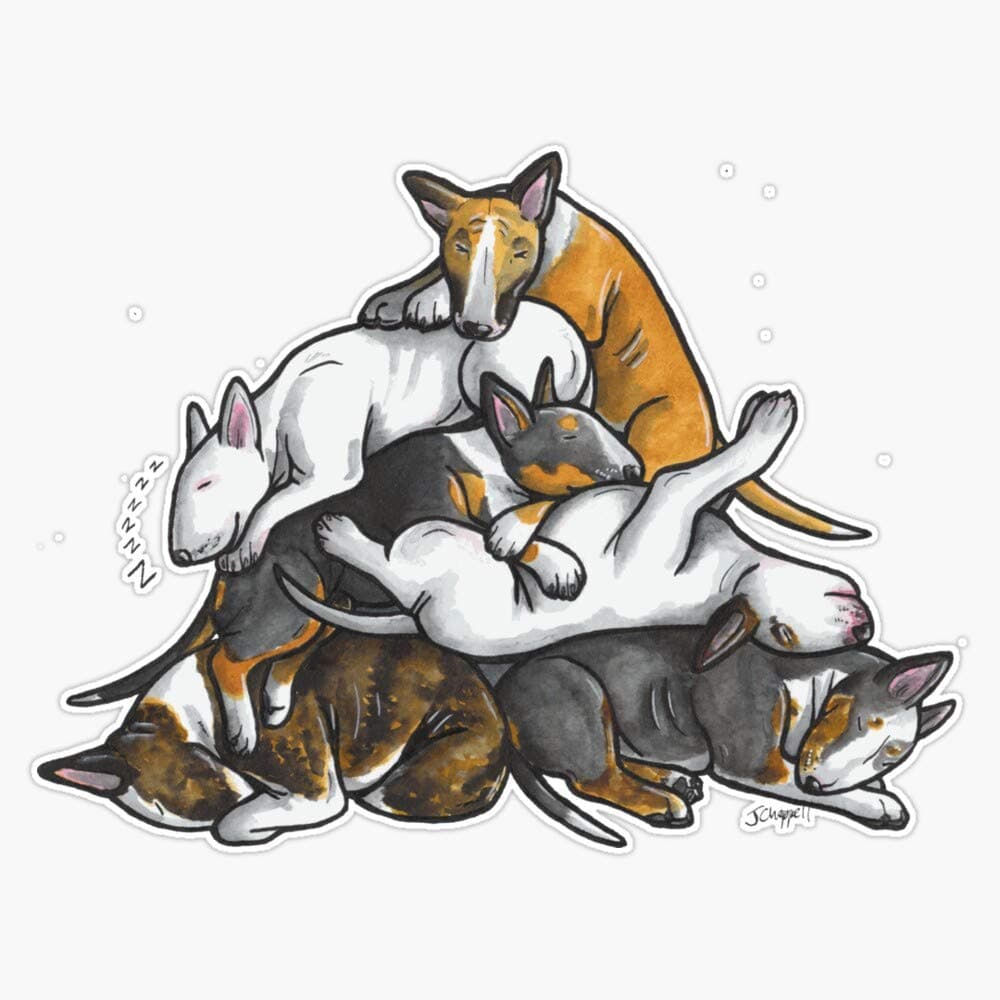 Sleeping Pile of Bull Terriers Vinyl Waterproof Sticker Decal Car Laptop Wall Window Bumper Sticker 5"