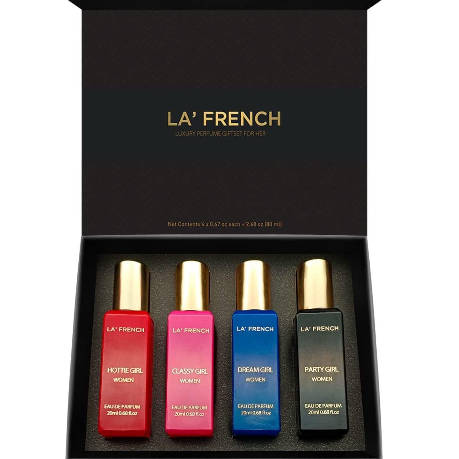 La French Luxury Perfume Gift Set for Women – Set of 4 Mini Perfumes (20ml Each) | Long-Lasting & Luxurious Fragrances | Premium Combo Gift Set for Girls & Women | Perfect for Gifting & Everyday