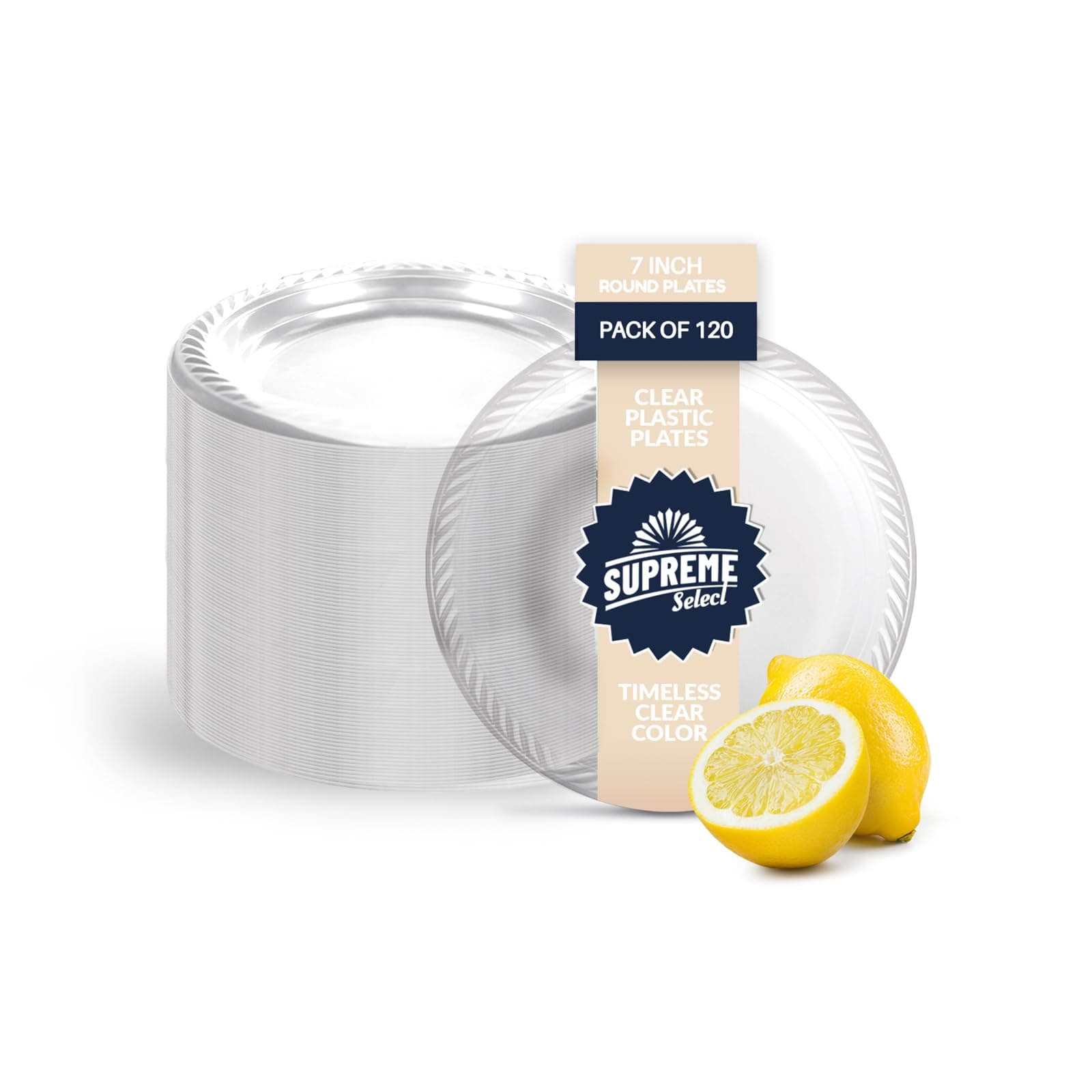 Clear Disposable Plastic Plates [Set of 120 | 7-inch Plates] Elegant Party Dinner Plates-Microwave Safe Plastic Dish Set- Sturdy Rimmed Plates For Weddings, Parties, Kitchen Use