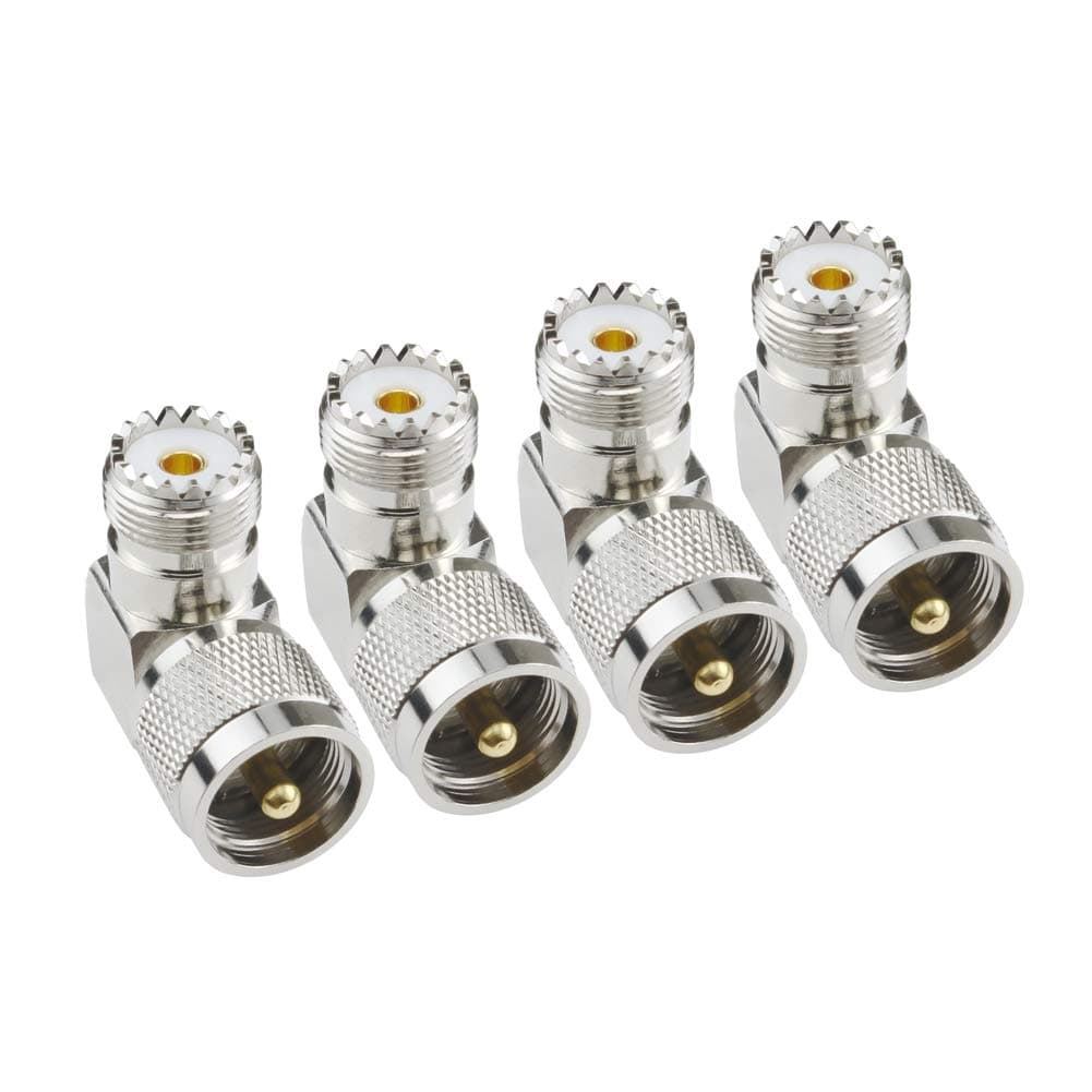 UHF Male PL-259 to UHF Female SO-239 L Shape Right Angle 90 Degree RF Coax Coaxial Adapter Connector(Pack of 4)