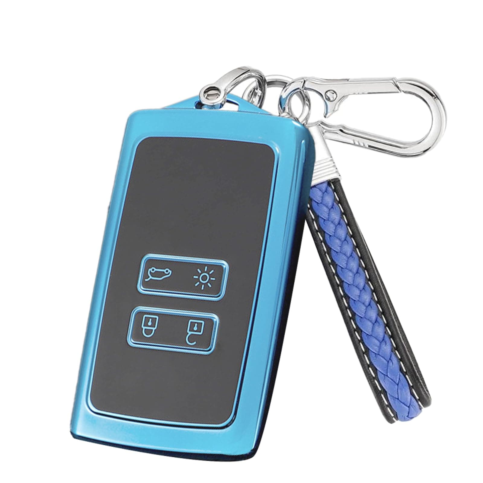 INBOLM Car Key Cover for Renault,Car Key Case TPU Silicone Key Shell 4 Buttons Remote Control Replacement Protection Fob Cover Compatible with Clio/Megane/Kadjar/Captur with Keychain - Blue