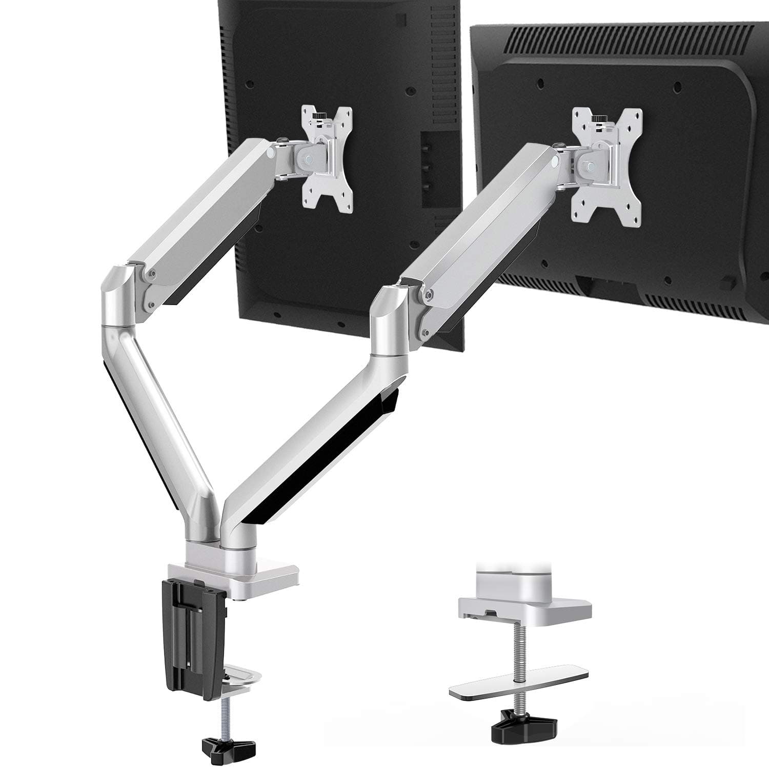 MOUNTUP Dual Monitor Stand Mount - 2 Monitor Arm Desk Mount with Gas Spring, Die-Cast Aluminum Computer Monitor Stand fits 2 Screens 17 to 32 inch - Each Arm Holds up to 17.6LBS MU0024