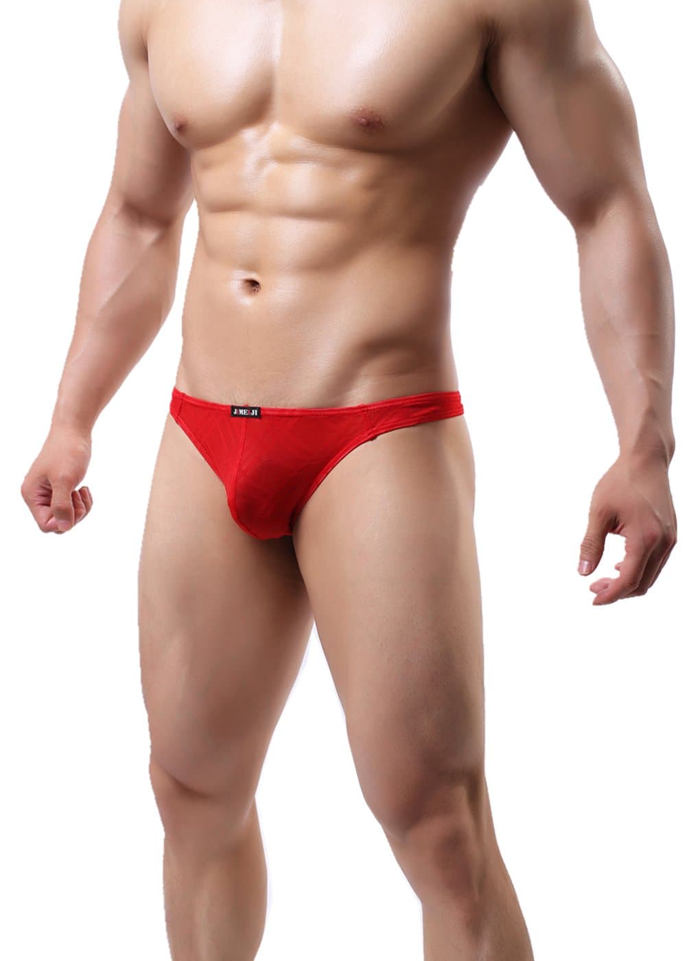 Men's Sexy Lace Underwear Modern Thong & G-String Low Rise T-Back Bikini Briefs Swimsuit (L, Red)