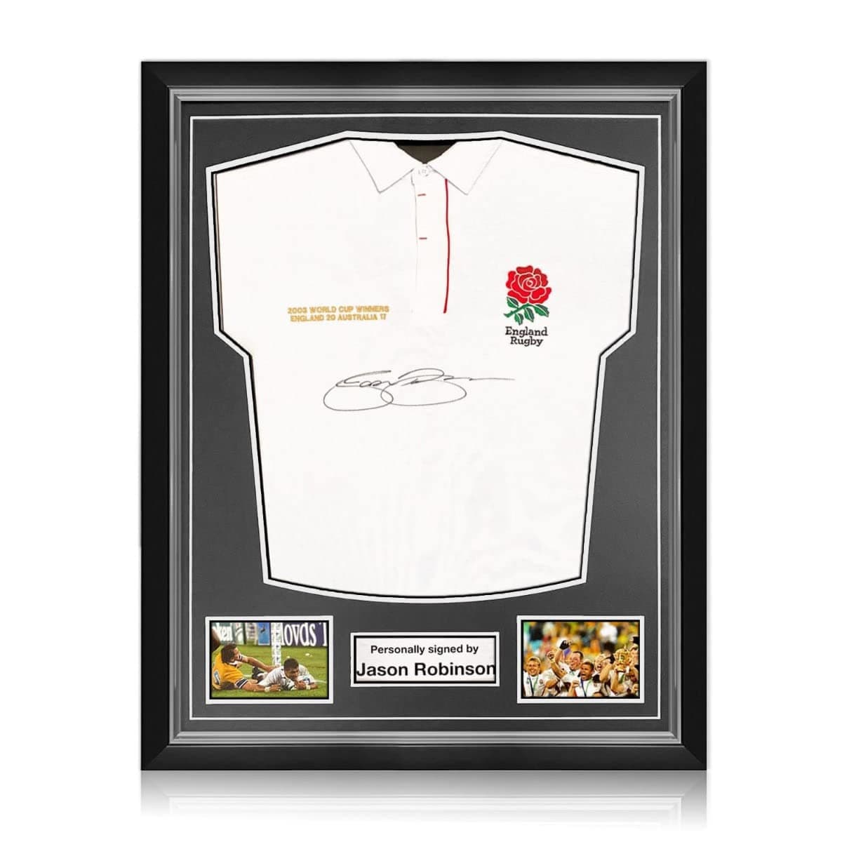 Jason Robinson Signed England Rugby Jersey. Superior Frame | Autographed Memorabilia, One-Size, White