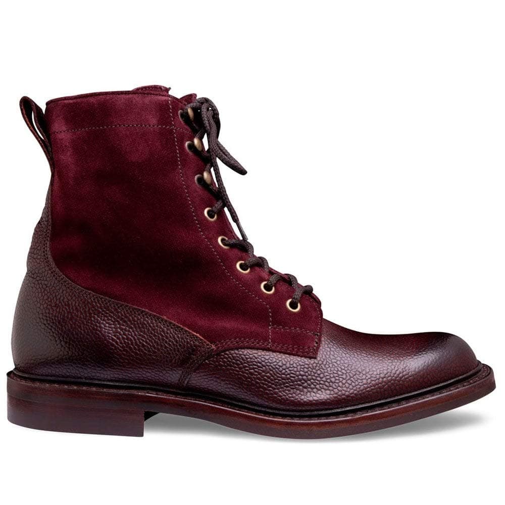 Joseph Cheaney & SonsCheaney Men's Handcrafted Scott R Fur Lined Derby Boot in Burgundy Grain Leather and Plum Suede