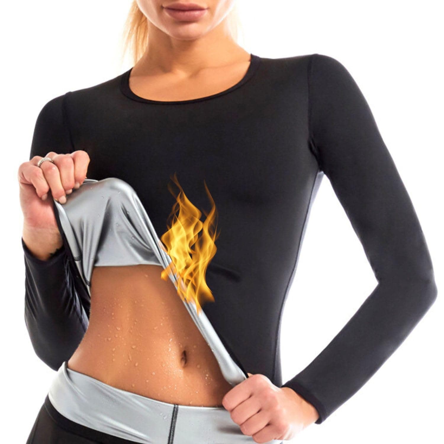 Sauna Sweat Suit Weight Loss Shapewear Top Trainer Workout Body Shaper Sweatsuit Long Sleeve Shirt Women