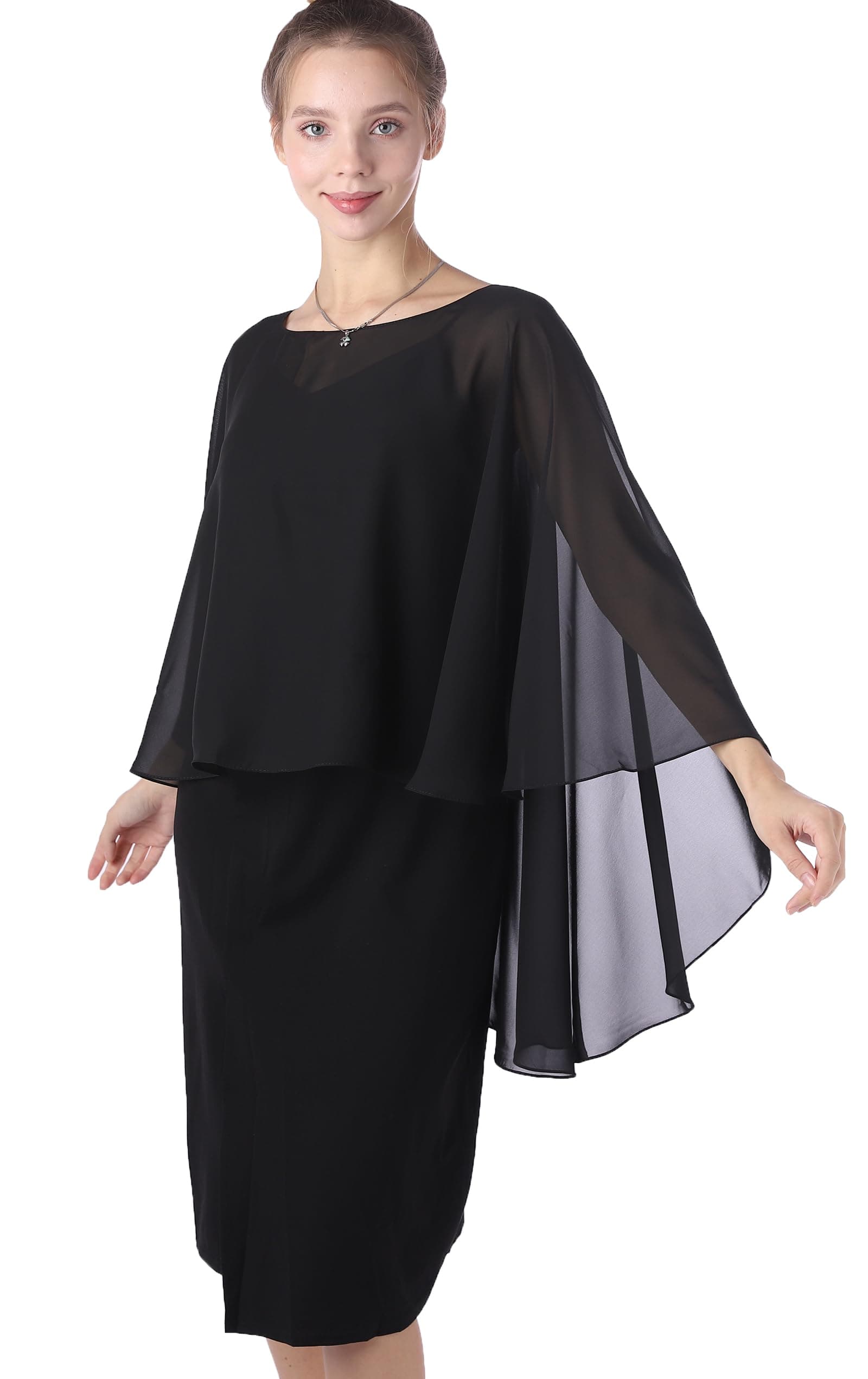 Chiffon Capes Sheer Capelets Long Cape Poncho For Women Plus Size