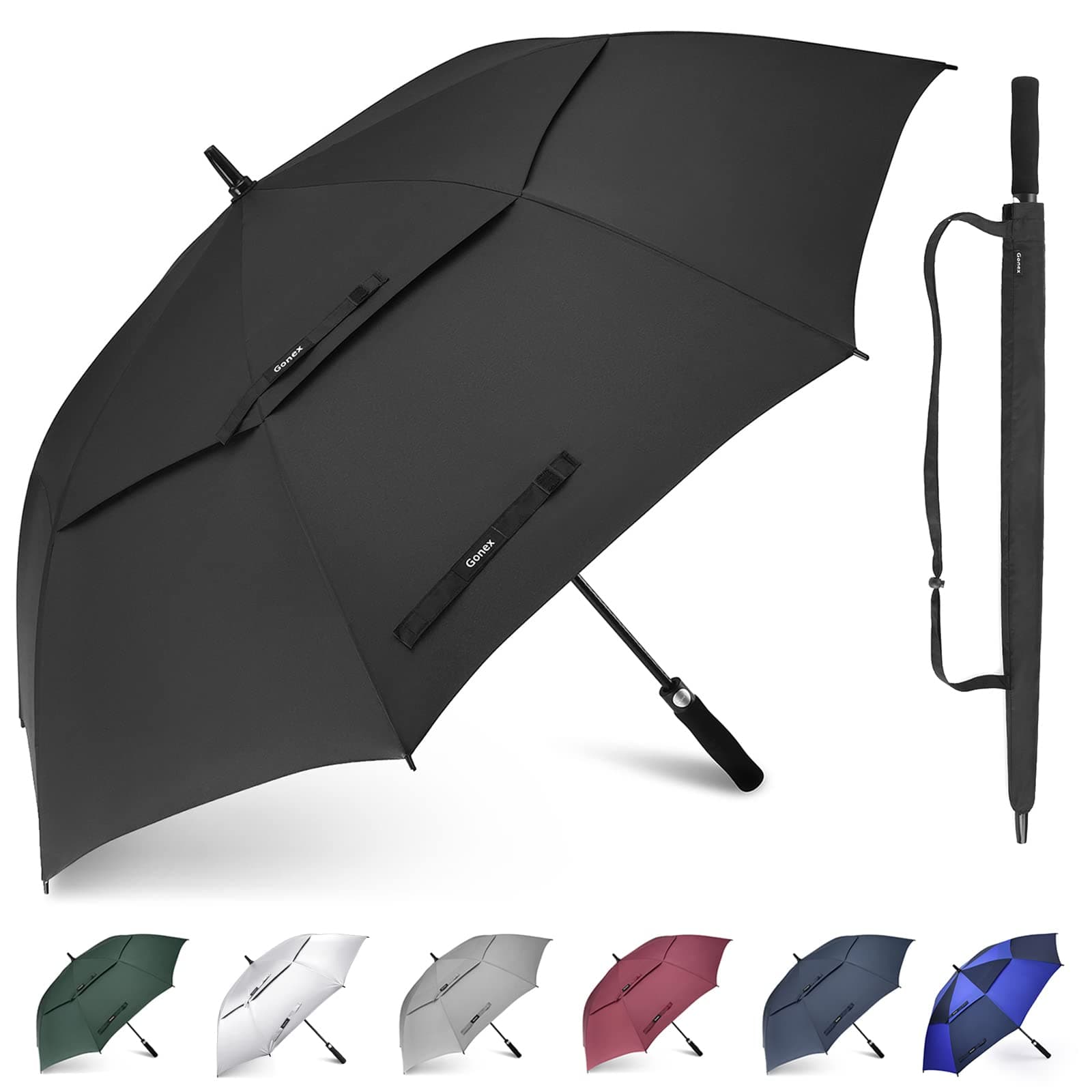 62/68 Inch Golf Umbrella, Automatic Open Travel Umbrella with Windproof Water Resistant Double Canopy, Large Size Vented Umbrellas for 2-3 Men and UV Protection, Multiple Colors