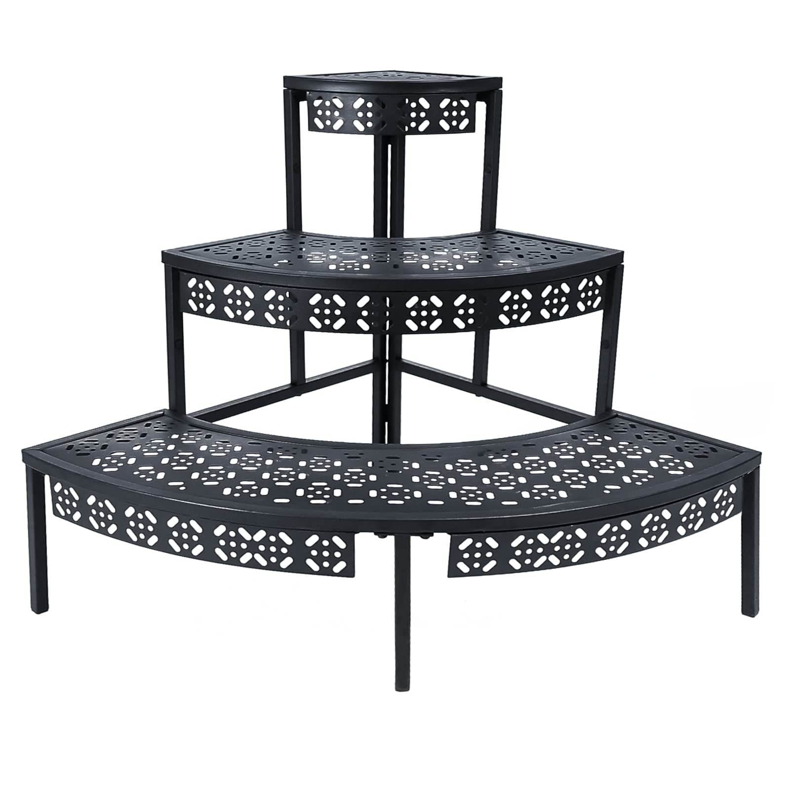 Garden 4 you 3 Tier Plant Stand Semi-Circular Flower Pot Organizer Rack Quarter Round Plant Display Holder Outdoor Storage Shelves Metal Corner Shelf Planter Shelving Ladder Plant Stand for Indoor Use