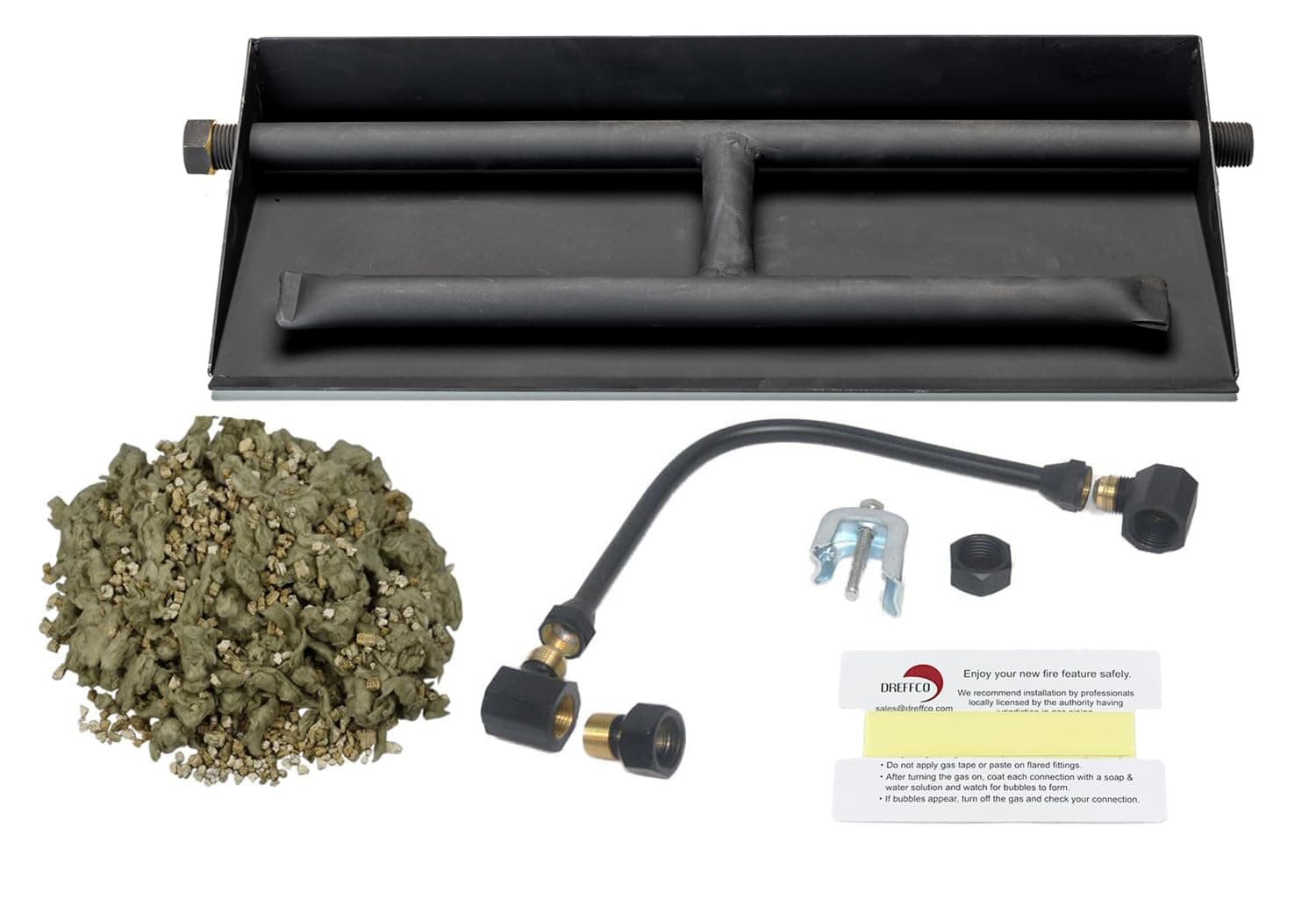 22" NG Fireplace Dual Row Gas Burner Pan with Complete Connection Kit - Made with Powder Coated Steel - Specifically for 24" Fire Logs, Easy to Install, Bonus Bag of Glowing Embers Included