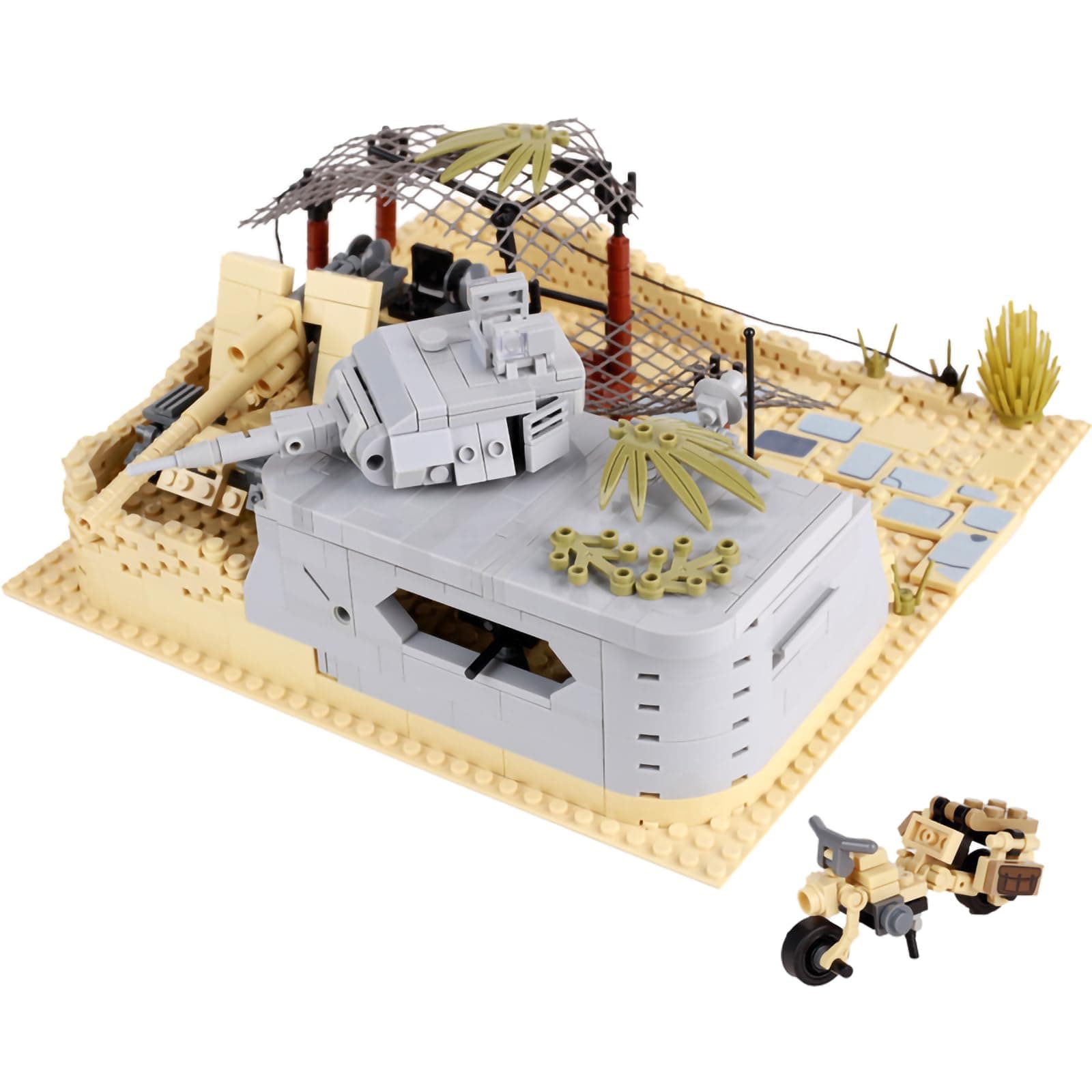 German Military WWII Defense fortifications Set Flak 88 Anti-Aircraft Gun Motorcycle Block Brick Model World War 2 Building Blocks Toy for Kids and Adults