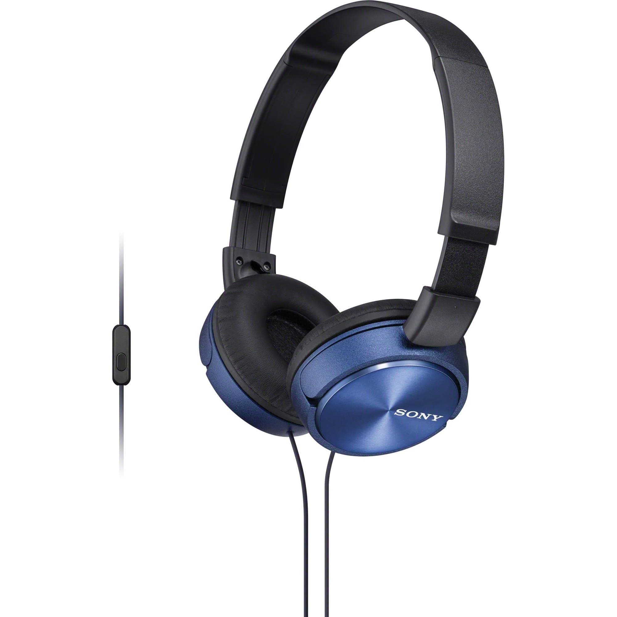 MDR-ZX310AP On-Ear Overhead Wired Headphones with Microphone, Swivel Fold, 3.5mm Headphone Jack - Metallic Blue