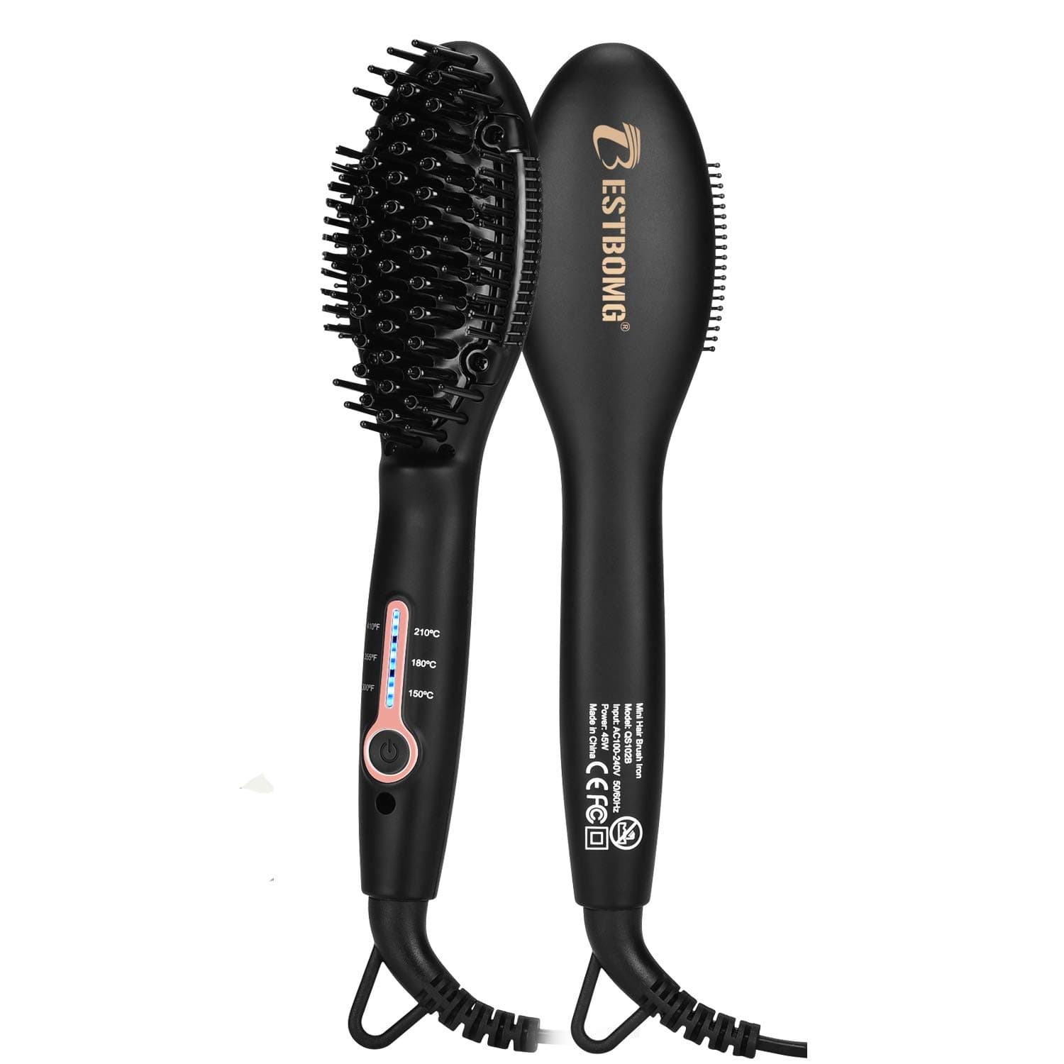 Ionic Hair Straightener Brush for Women,BESTBOMG Quick Beard Straightener Comb Electric Beard Straightening for Men,Hair Straightening Brush with Dual Voltage 100V-240 Heat Brush Home & Travel