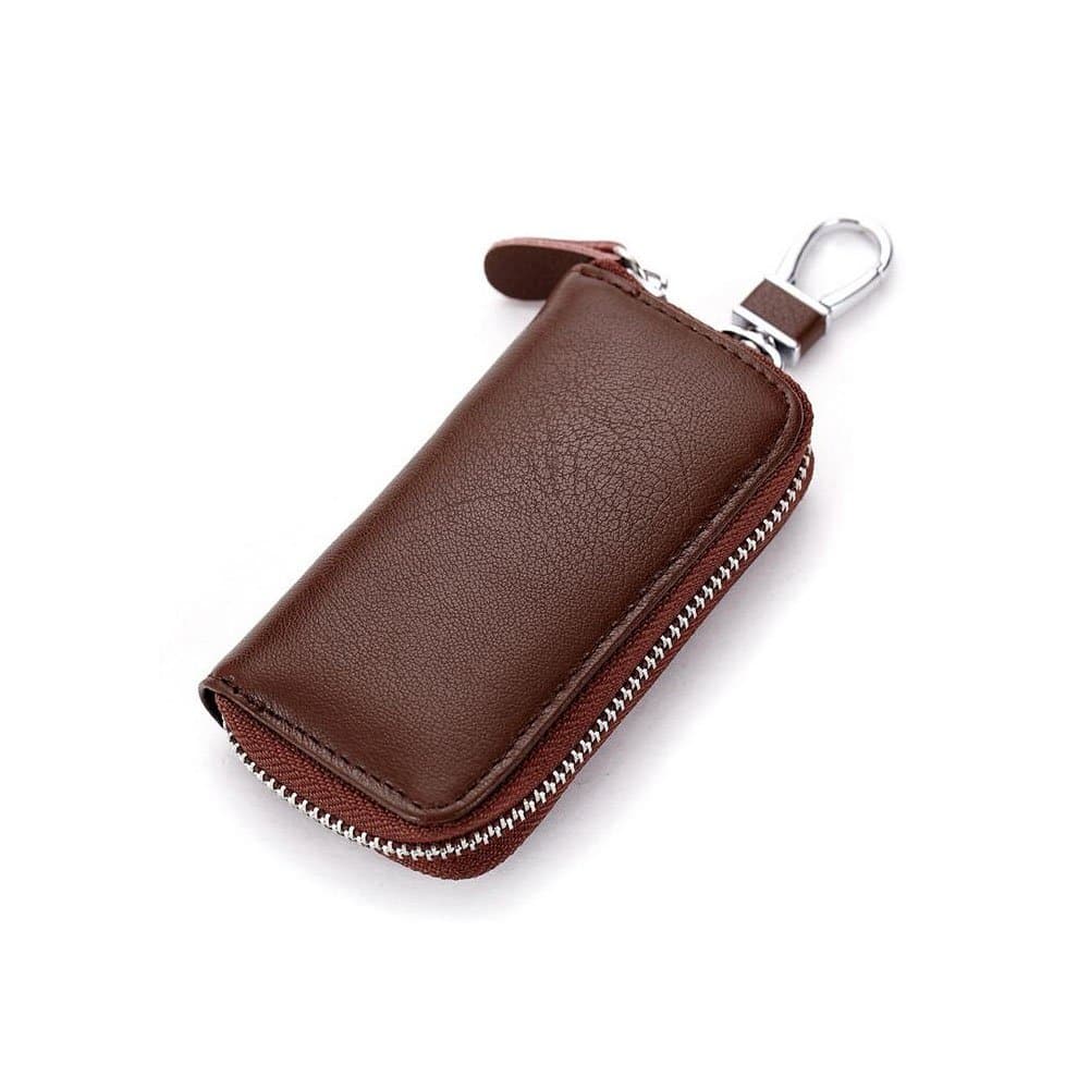 Unisex Mens Womens Premium Leather Car Key Holder Bag Keychain Case Wallet with 6 Hooks Zipper Closure