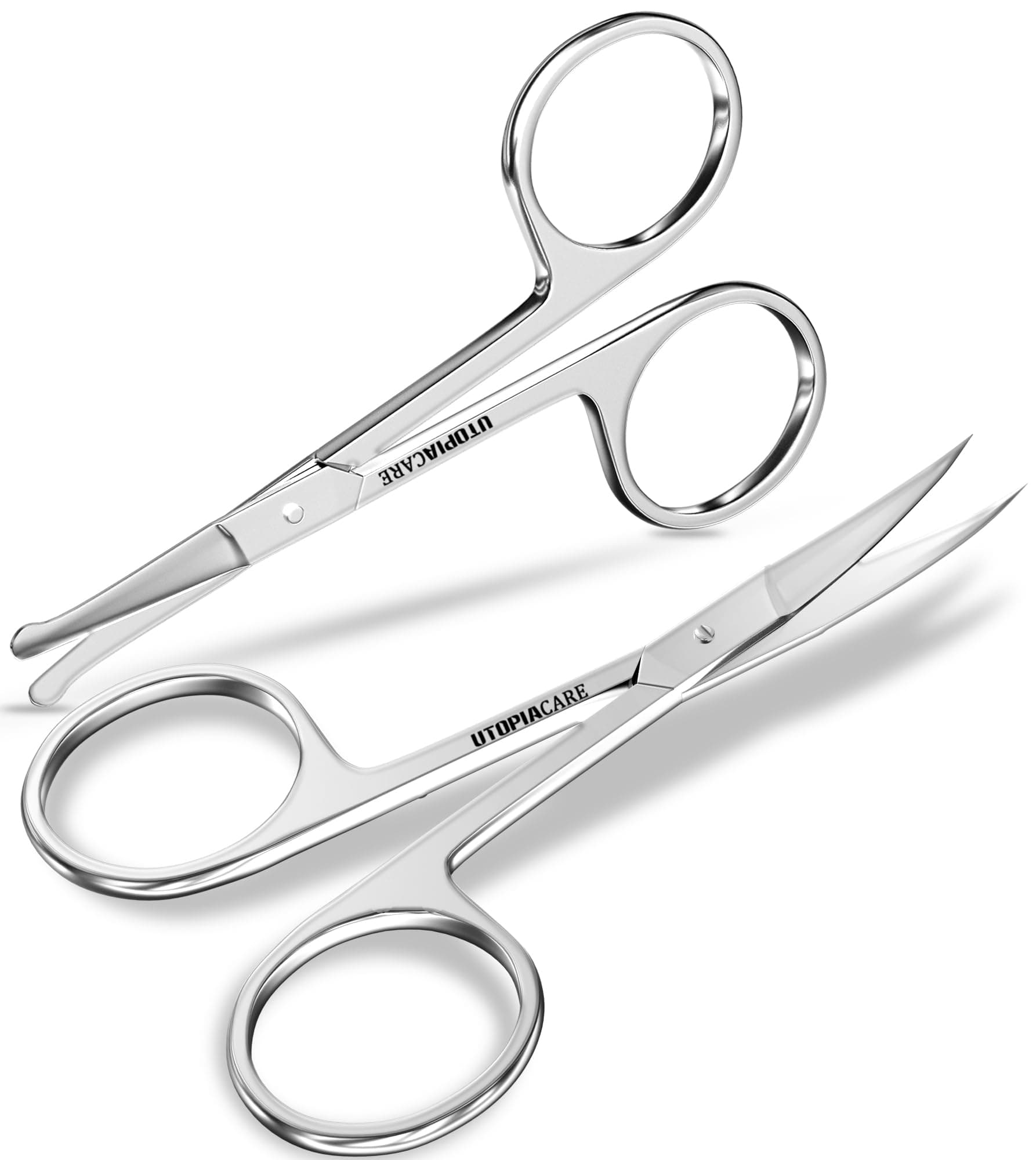 Utopia Care Curved and Rounded Facial Hair Scissors For Men - Moustache Scissor - Set of 2, Silver