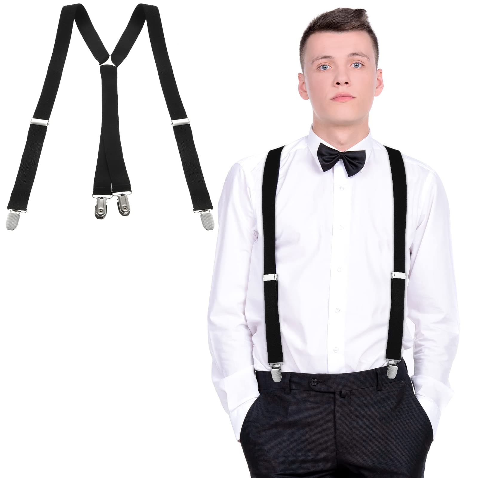 SATINIOR Mens Braces Trousers Braces, X Shape Trousers Braces for Men Heavy Duty Suspenders with Metal Clips Elastic Adjustable Mens Braces for Father's Day, Halloween