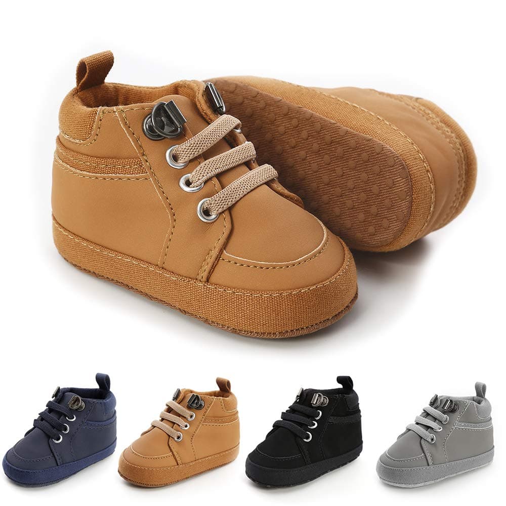 Toddler Baby Boys Girls High Tops Ankle Sneakers Soft Anti-Slip Sole PU Leather Moccasins Infant Newborn Prewalker First Walking Crib Shoes