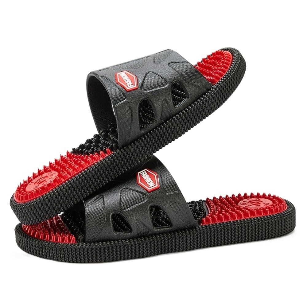 Men Acupressure Massage Slippers For Plantar Fasciitis, Foot Reflexology Sandals Arthritis Neuropathy Pain Relief Non-Slip Home Shower Massage Shoes Stress Relief Gifts (Color : Red, Size : 45 EU)