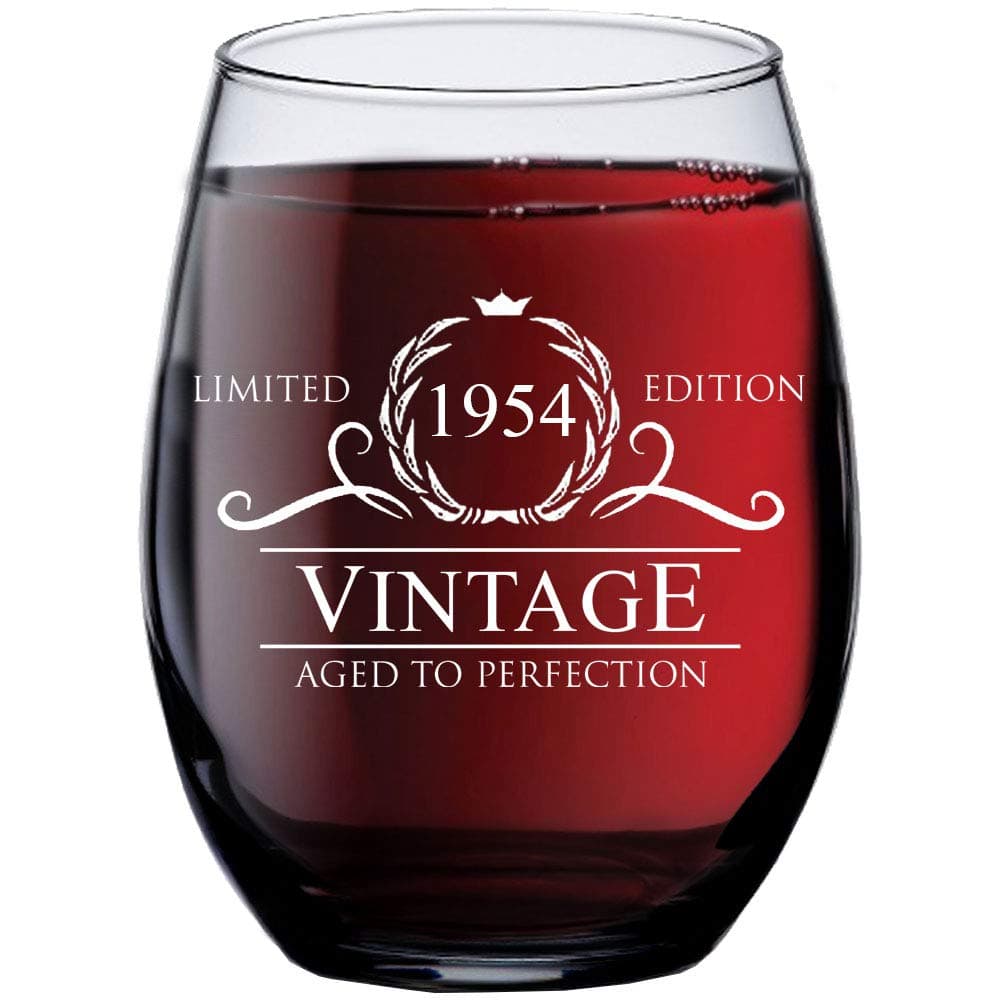 67th Birthday Gifts for Women Men - 1954 Vintage 15 oz Stemless Wine Glass - 67 Year Old Wine Gifts for Wine Lovers - Wine Lover Gifts for Women Men - Wine Accessories - Happy Birthday Funny Wine Cups