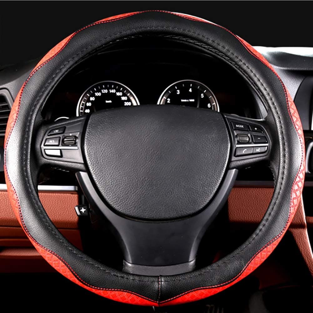 LMHX Non-slip Car Steering Wheel Cover Leather, Diameter 36-50 CM/14.2-19.7 Inch, for Truck, Minivan, Bus