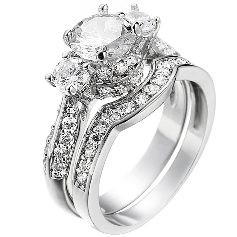 XAHH Wedding Band Engagement Ring Set for Women Round White AAA Cz Size 4-12