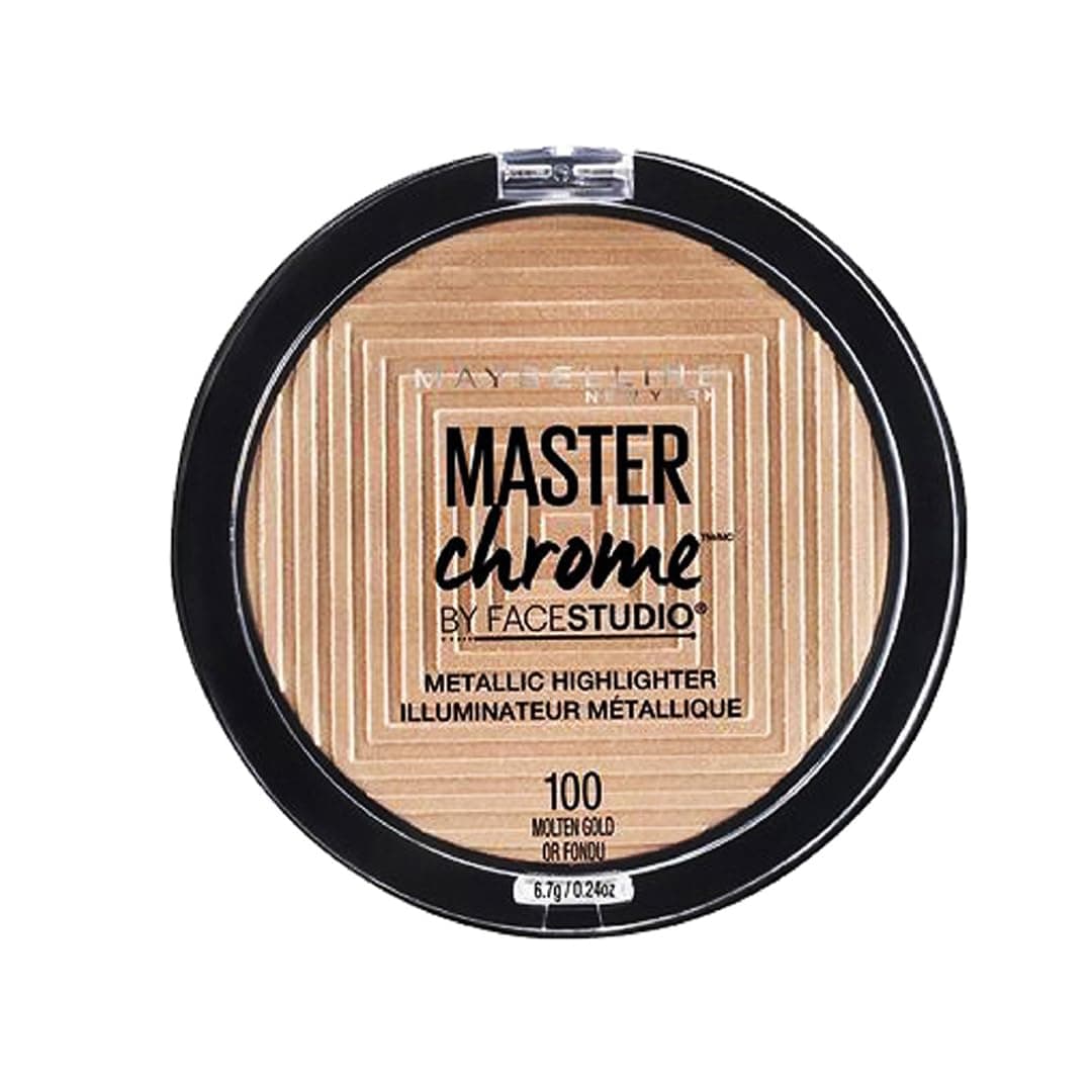New York Face Studio Master Chrome Metallic Highlighter, luminous skin, heated tone effect & Metallic Finish - Molten Gold suits medium skin to dark skin tones| 6.7 grams