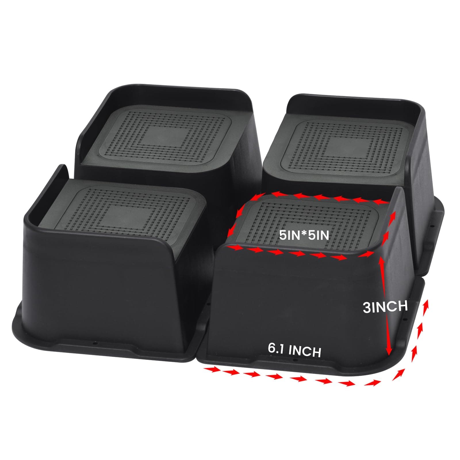 MYMULIKE Bed Risers 3 inch, Oversized Furniture Risers, Heavy-Duty Support Up to 6000 Lbs, Lift 3 inch for Couch, Sofa, Table,Chair (Black 4 Pack, 3 inch)