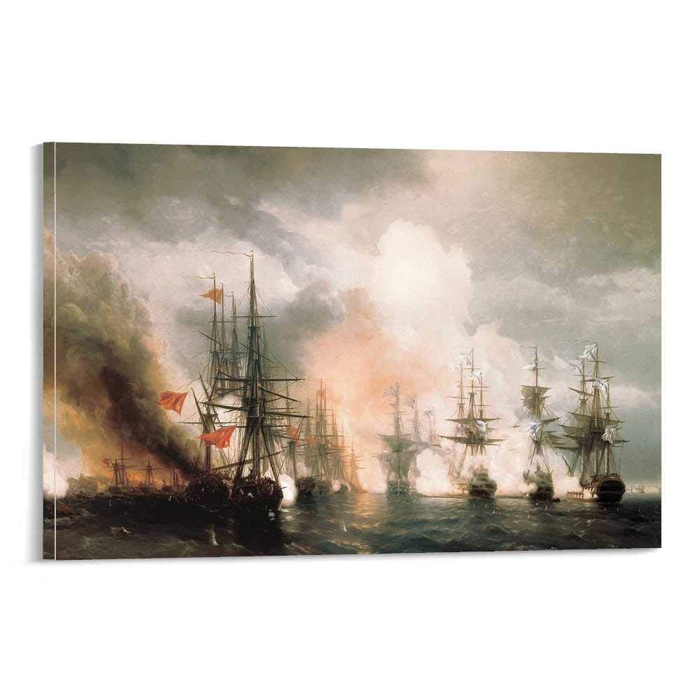 YONGZHAO Ivan Konstantinovich Aivazovsky – Sinop Fight Oil Painting Wallpaper Poster Decorative Painting Canvas Wall Art Living Room Posters Bedroom Painting 08x12inch(20x30cm)