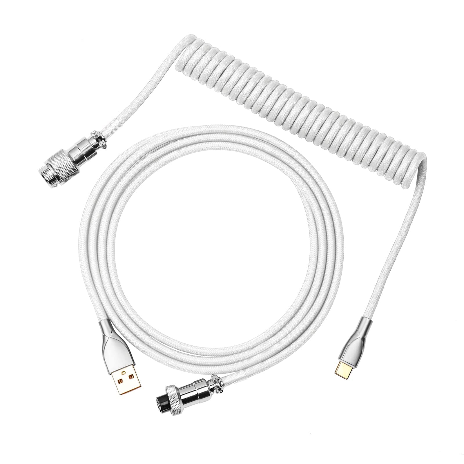 EPOMAKER Mix 1.8m Coiled Keyboard Cable, USB C to USB A TPU Cable for Mechanical Gaming Keyboard, with Detachable Metal Aviator for Custom Keyboard, White