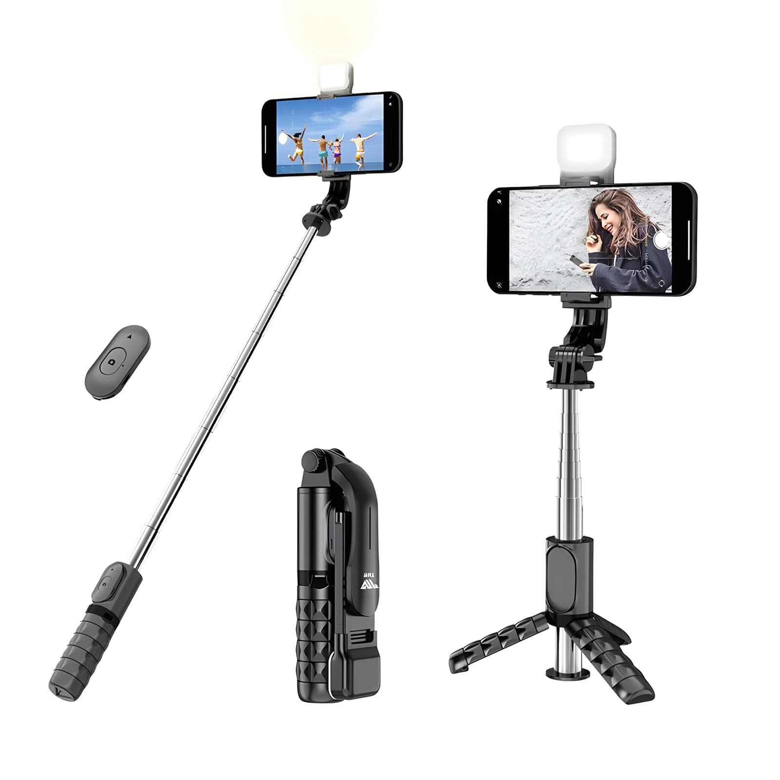 TNW Selfie Stick Tripod with Fill Light, 30"/76cm Portable Extendable Tripod Stand with Wireless Remote, Mini Lightweight Phone Holder for Vlogging, Live Streaming, Video and Photo
