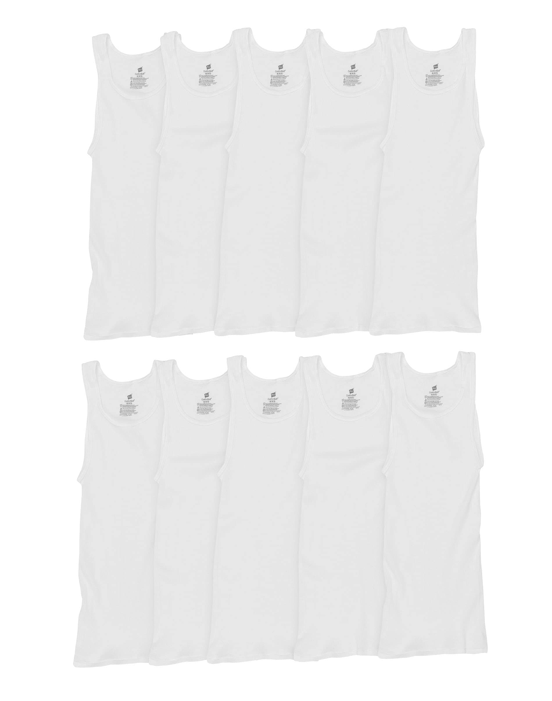 Mens White Tank Undershirt Super Value 10-Pack, Best Cotton Tank Tops, Stay-Tucked