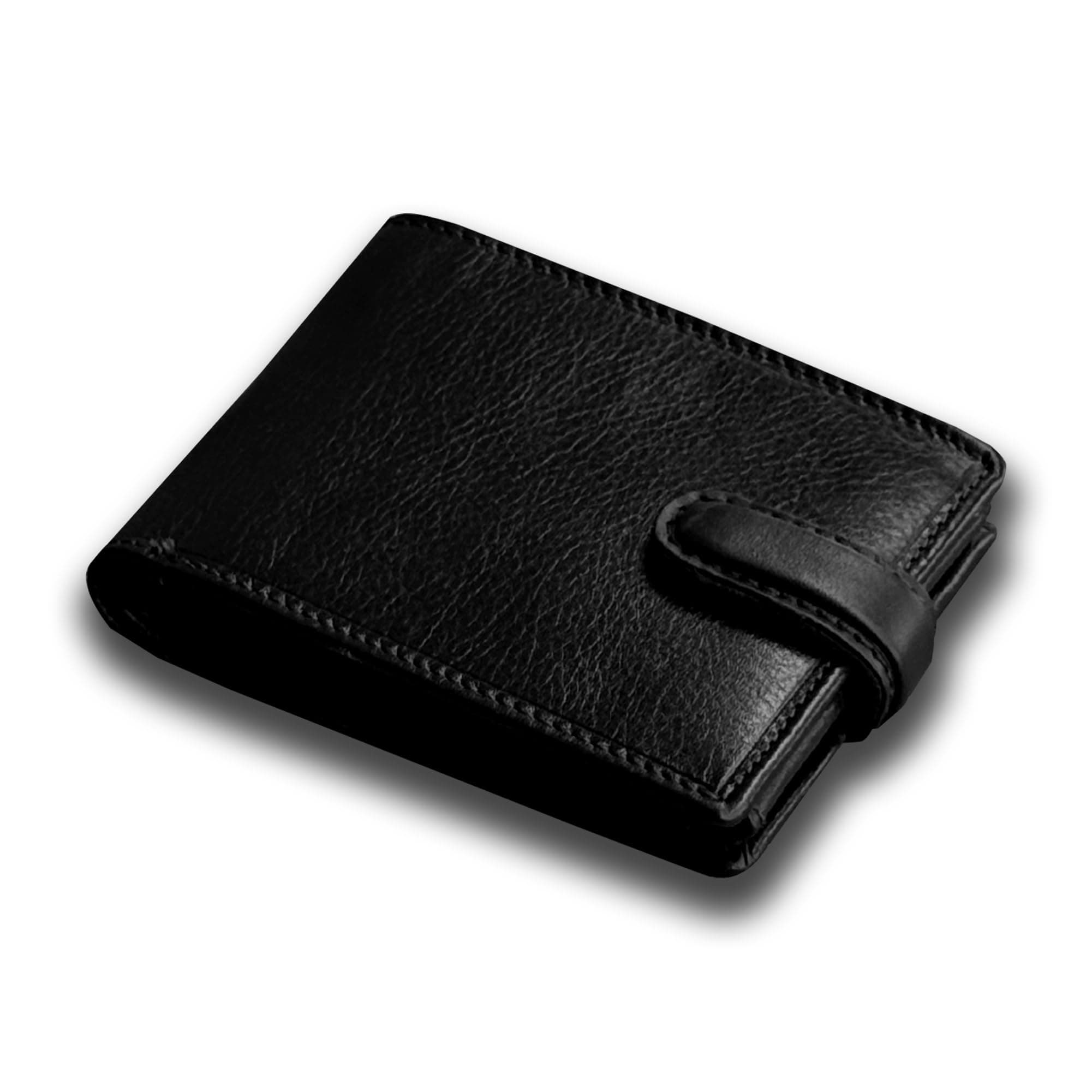 TOPSUM LONDONMen's Genuine Leather Tri-Fold Wallet With Id & Coin Pocket One Size Black