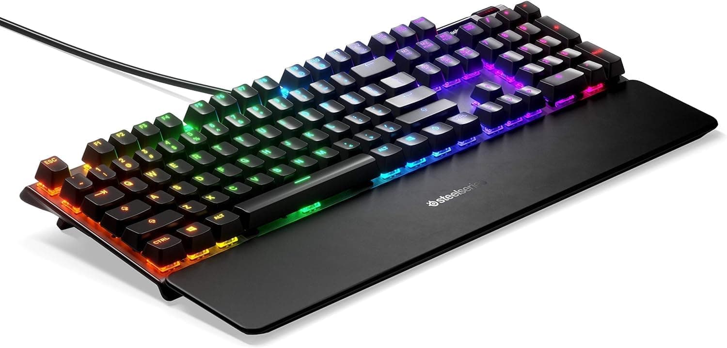 SteelSeries Apex 7 Mechanical Gaming Keyboard – OLED Smart Display – USB Passthrough and Media Controls – Linear and Quiet – RGB Backlit (Red Switch) (Renewed)