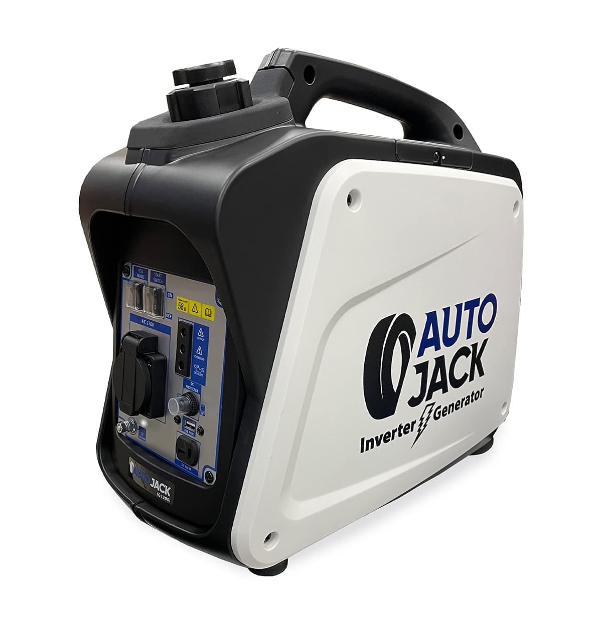 Autojack 1200W Quiet Inverter Generator, Portable Petrol Suitcase Generator for Camping, RV, Outdoor & Backup Power, 4-Stroke, Fuel-Efficient, Lightweight & Low Noise 58dB with USB & 12V Output