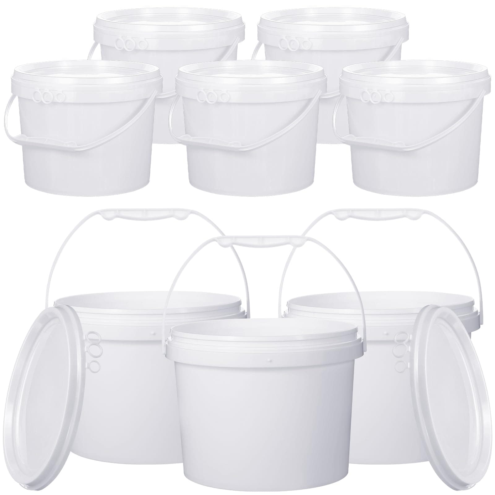 Leinuosen8 Pcs 2 Gallon Plastic Food Safe Bucket with Lid and Handle Durable Heavy Duty Bucket Set Pail Container for Multipurpose Storage Paint Art Crafts Projects(White)