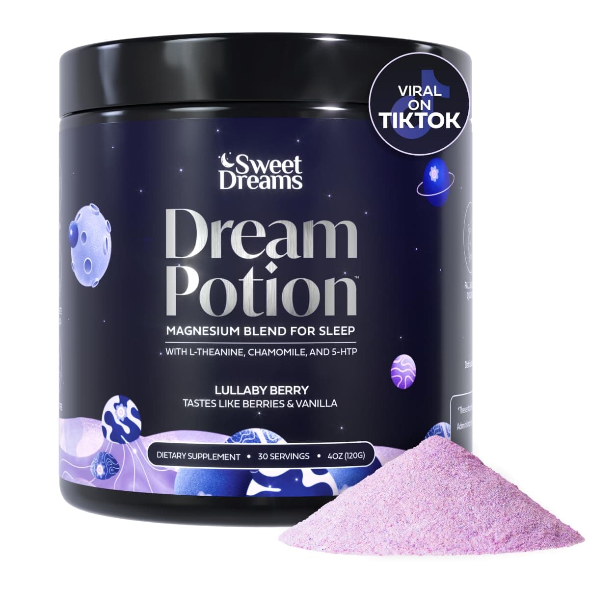 SweetDreams Dream Potion Sleep Support Blend with Magnesium Glycinate, Glycine, L-Theanine & Chamomile - Sugar Free Blueberry Flavor (30 Servings)