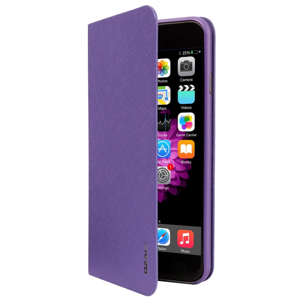 iPhone 6s Plus Case, OZAKI O!coat 0.4 + Folio Case Ultra Slim & Light Weight Case for iPhone 6 Plus (5.5) / Leather Wallet Case / Rubber Texture / Front and Back Protection / Lens Protection - Purple
