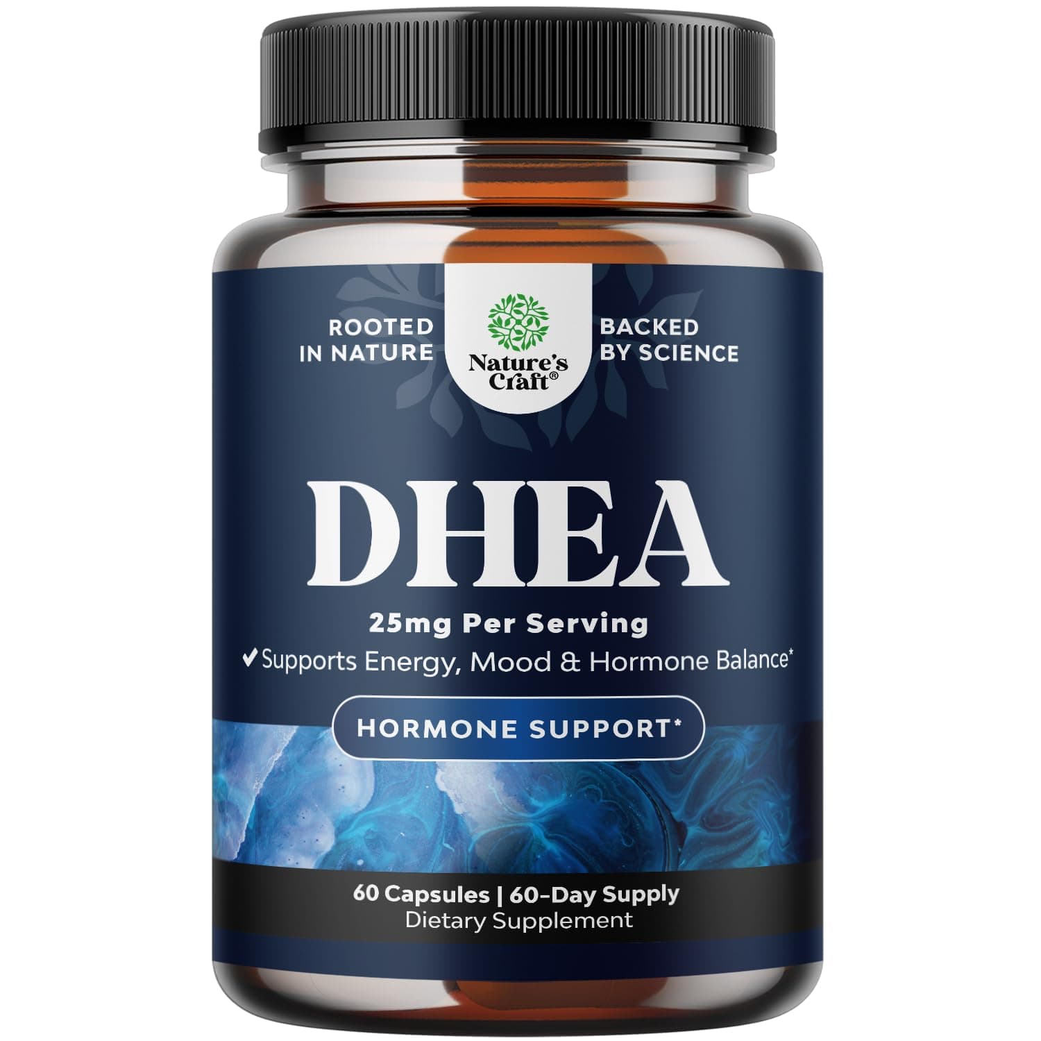 DHEA Supplement for Women & Men - Pure DHEA 25mg for Hormone Balance, Improves Mood Stability, Brain Function, Immune System, Energy & Fertility - Dehydroepiandrosterone Capsules for Adults - 60 Ct