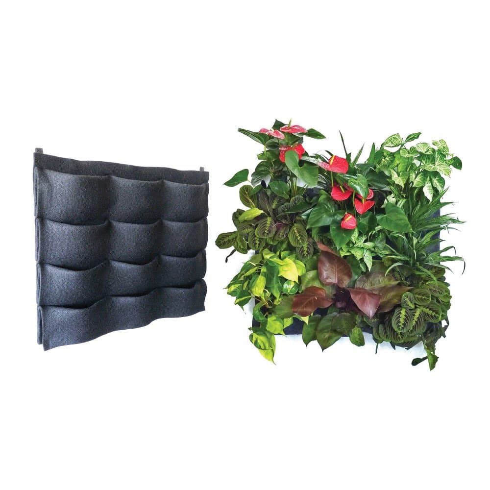 12-Pocket Living Wall Planting Modular Vertical Garden System - Rigid Waterproof Panel Kit Includes Water Wicking Root Wraps & Easy Hanging Tabs