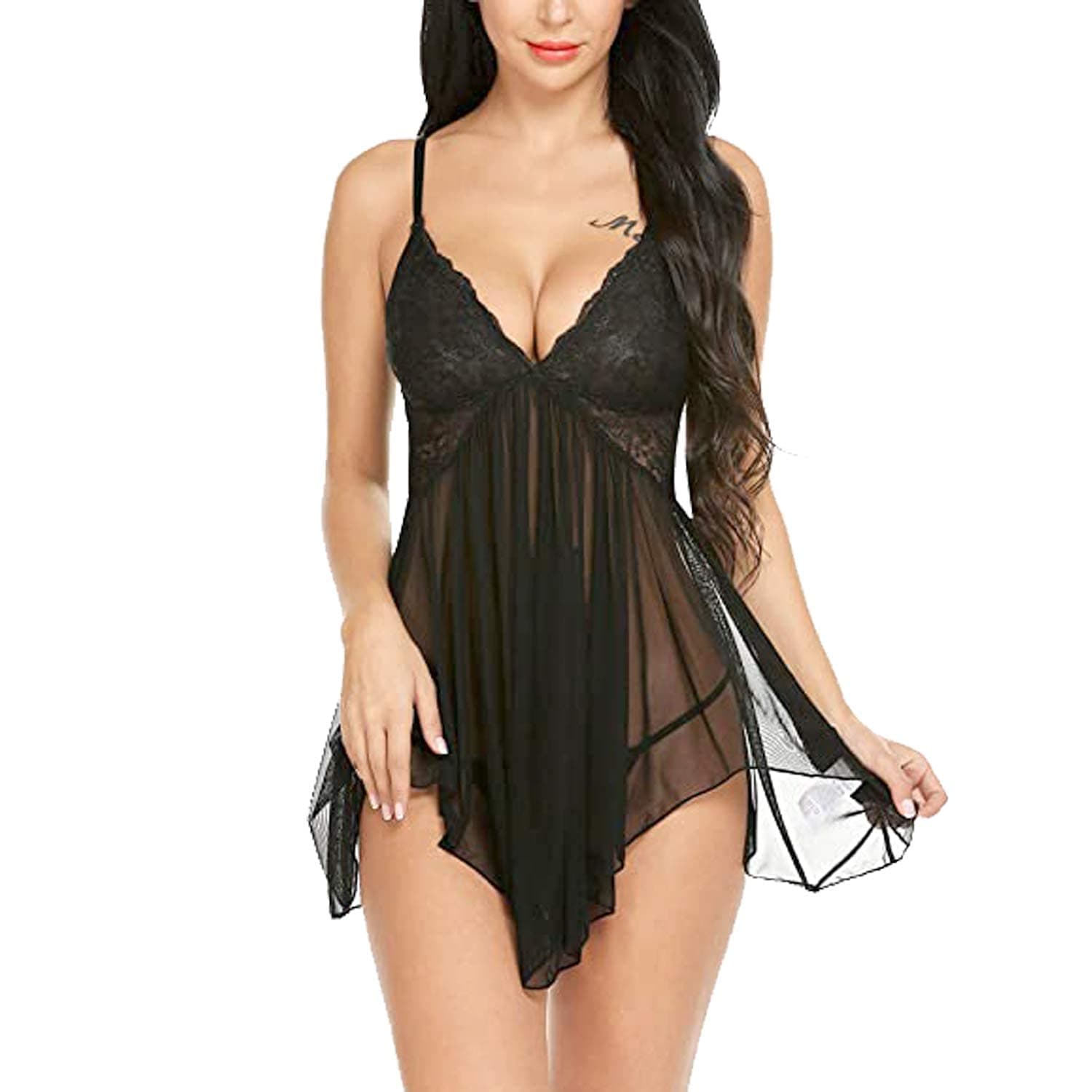 Billebon Women Babydoll Sleepwear Lingerie Night Dress Lingerie for Women Women's Babydoll Nightwear Honeymoon Babydoll Ladies Dresses (Medium, Sexy Black)