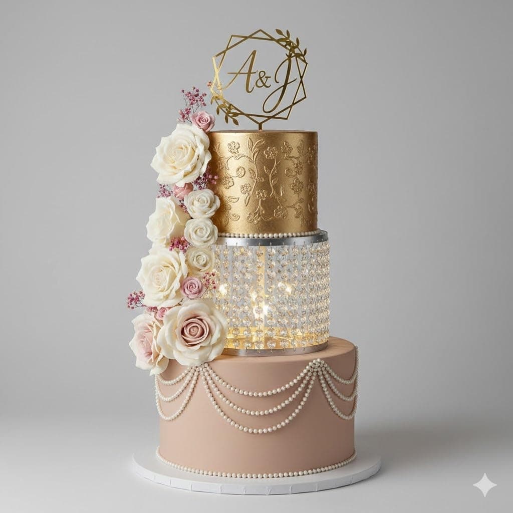 Acrylic Cake Spacer with Crystal Beads & LED Lights - 7 Inch Round Clear Cake Separator Stand for Tiered Cakes, Wedding Cakes, Birthday & Party Decoration (7 x7 Inch)