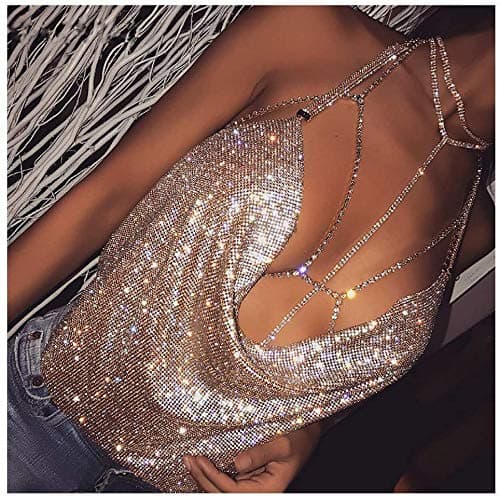 Sexy Rhinestone Body Chain with Multi-layered Long Choker Necklaces Rhinestone Jewelry Necklace Chains Crystal Body Chain for Women Party Body Jewelry