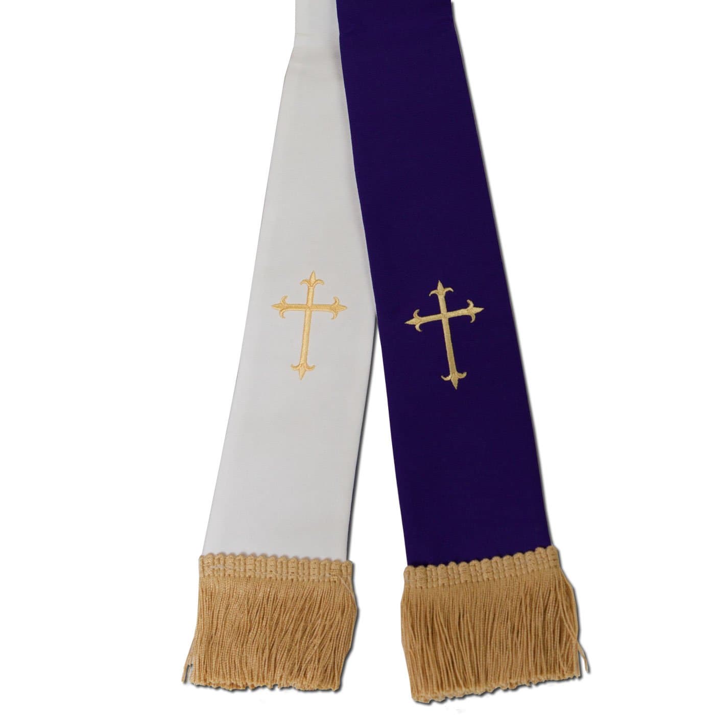 Murphy Robes 11212X Stole-Visitation-Reversible-White & Purple With Gold Latin Cross