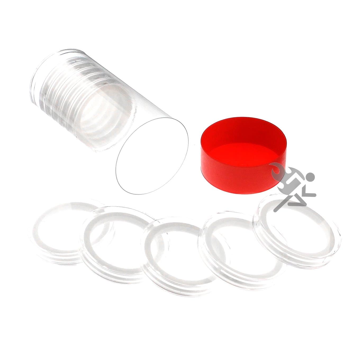 OnFireGuy Red Capsule Tube & 10 Air-Tite High Relief 40mm White Ring Coin Holders for Elemetal Rounds
