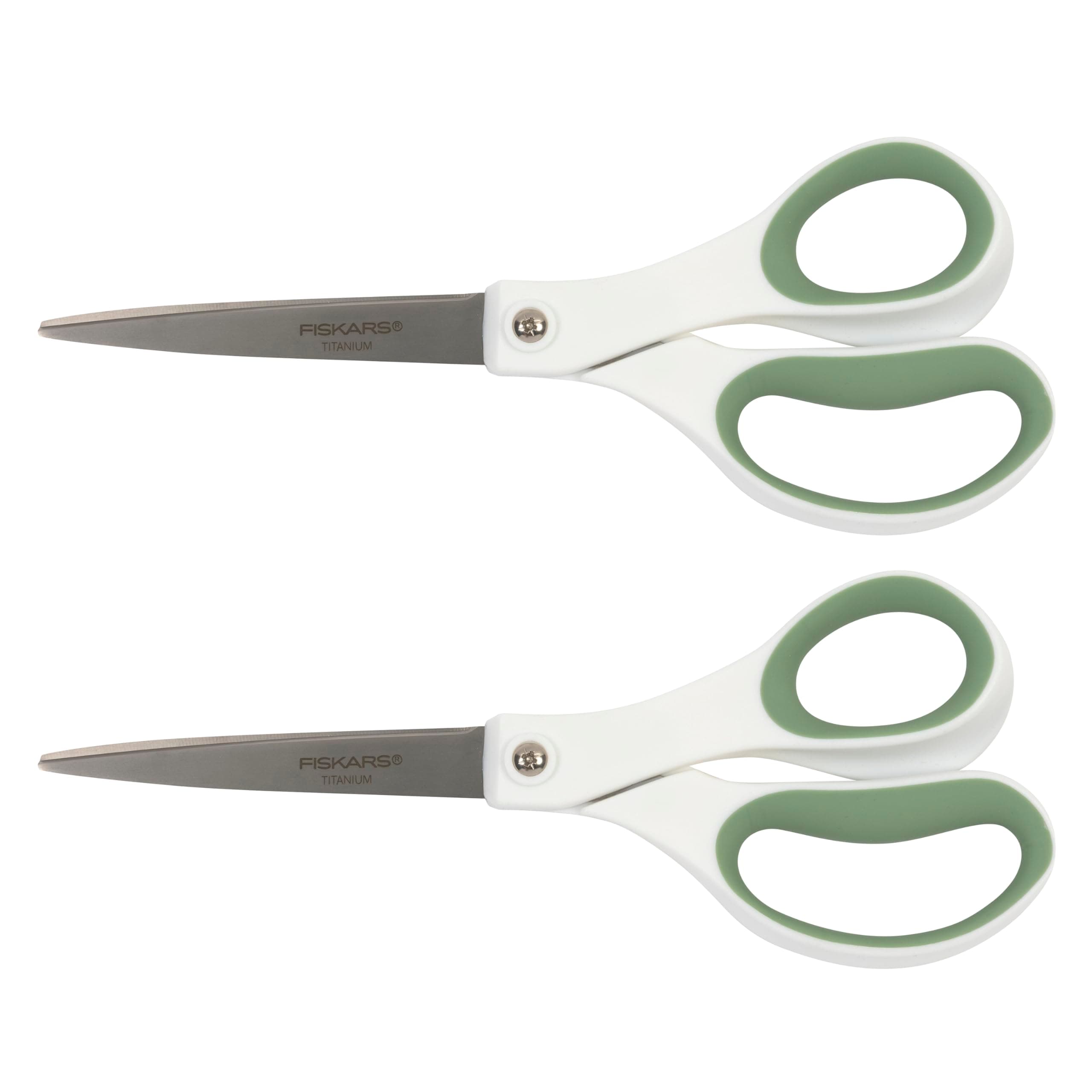 Fiskars Everyday Titanium Scissors, Durable Blades 3X Harder Than Steel, Ergonomic Softgrip Handle for Home and Office Cutting, 8 ", Forest Fern Green, 2 Pack