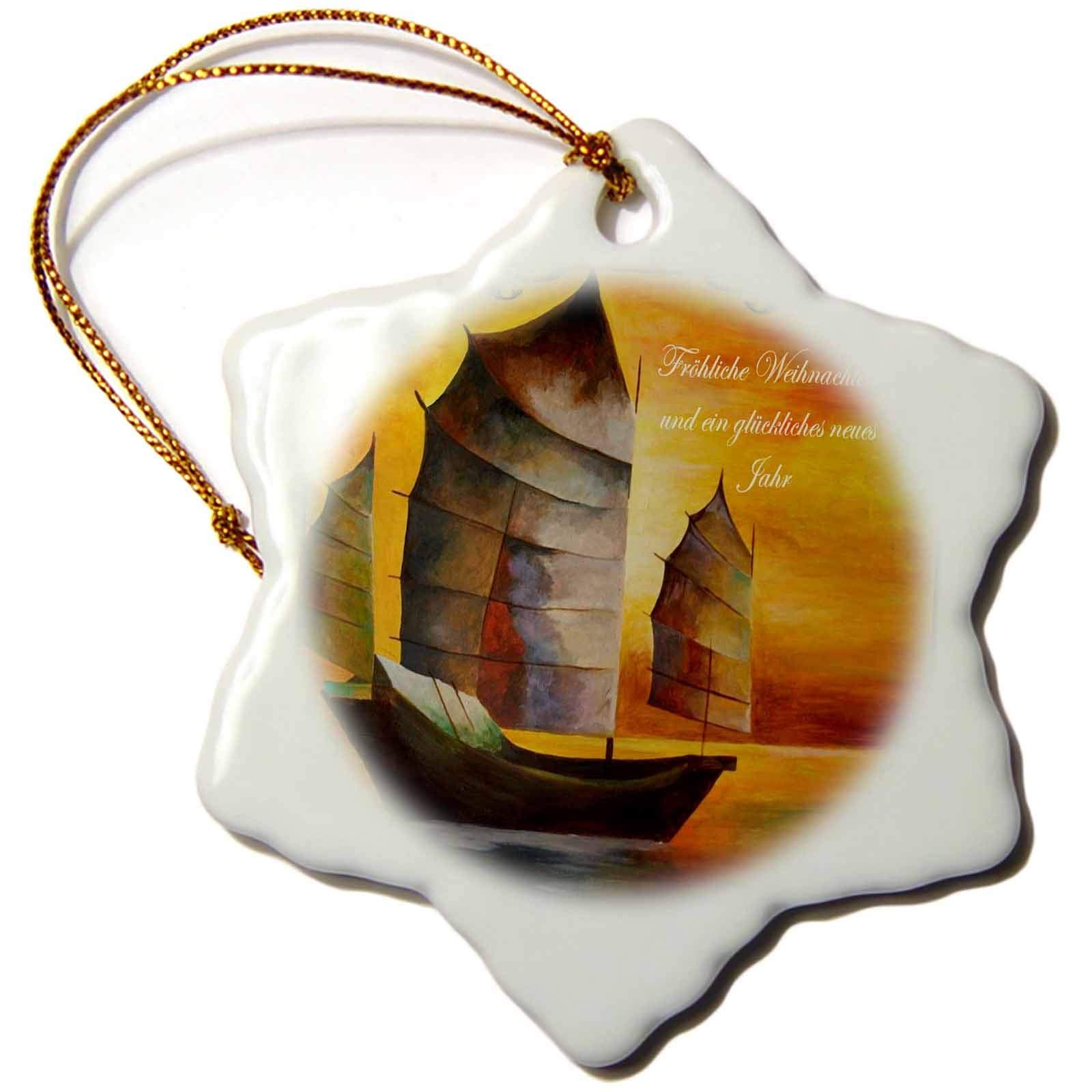 3dRose Chinese Boats- sail Boat, Acrylic Painting, Sails,junks, Brown. - Ornaments (orn-78706-1)