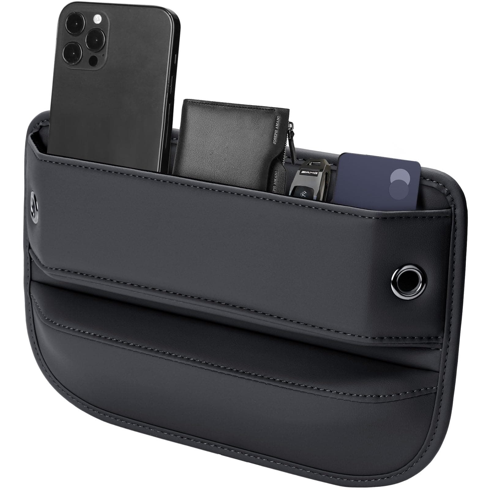 Premium Leather Car Seat Gap Filler Organizer (0.2”-1.2" Gaps), Clever Gifts for Car SUV Truck Owners (Black, 1 Pack)