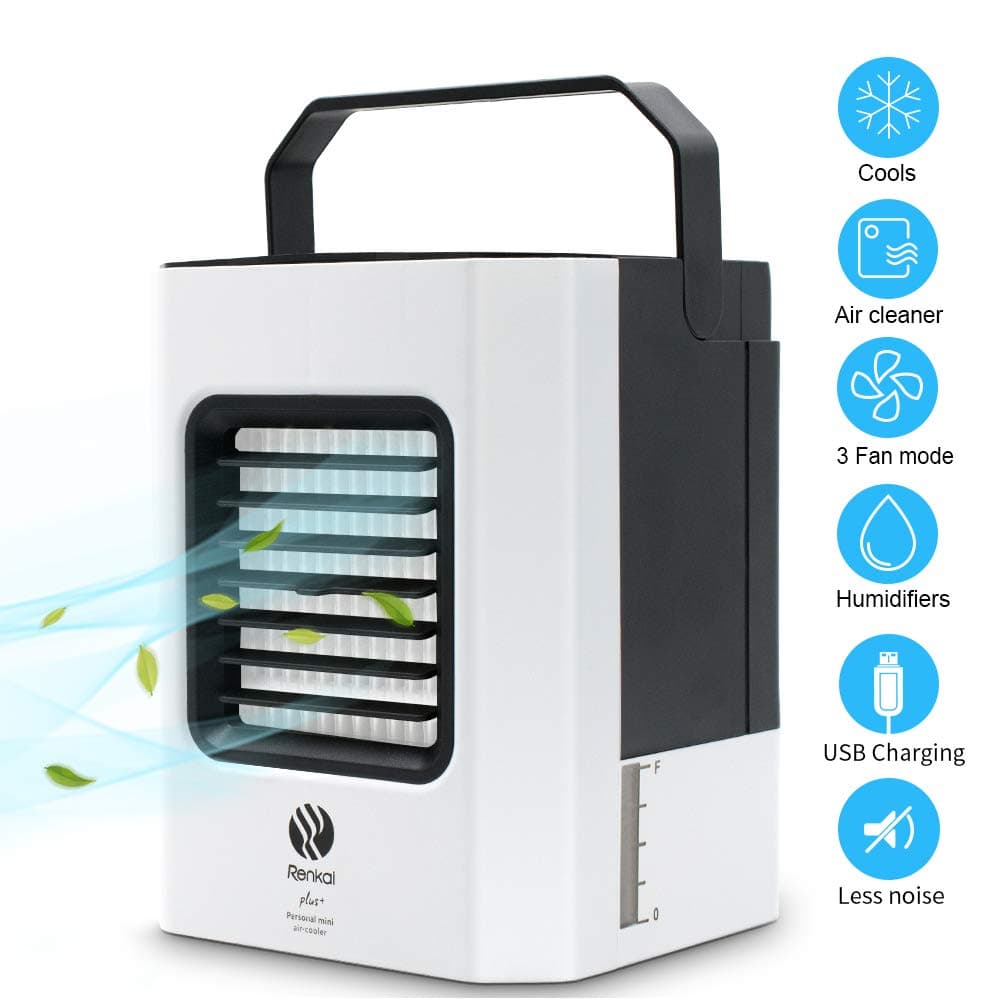 Portable Air Cooler, Mini Air Conditioner, 3 in 1 Personal Evaporative Cooler, Humidifier, Purifier with 3 Speed Desktop Cooling Fan for Home, Room, Office